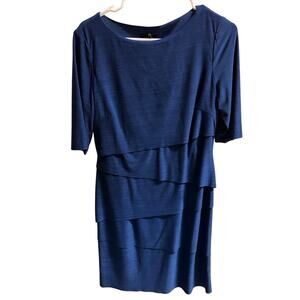 Tahari Royal Blue Stretchy Tiered Dress Women’s 8 3/4 Sleeves‎ Arthur Levine